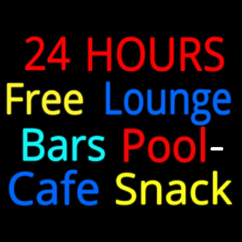 24 Hours Free Lounge Bars Pool Cafe Snack Neon Sign