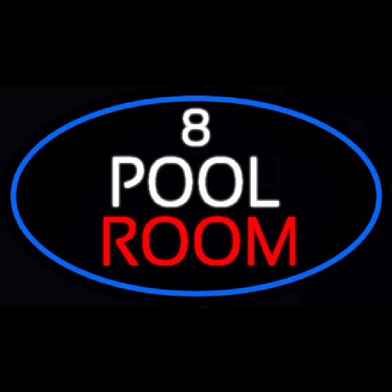 8 Pool Room Oval With Blue Border Neon Sign