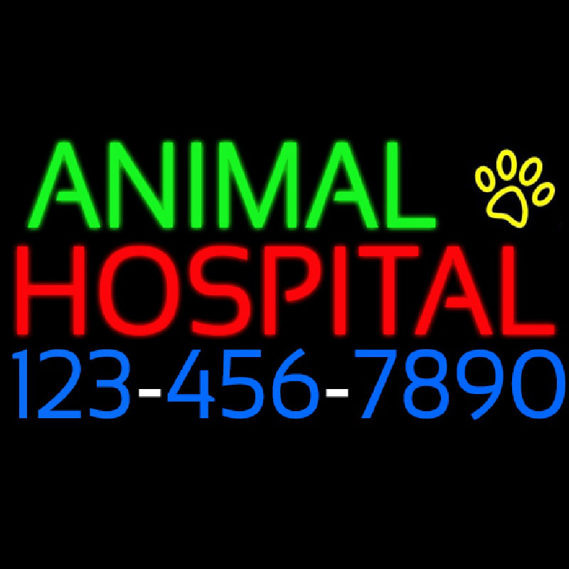 Animal Hospital With Phone Number Neon Sign