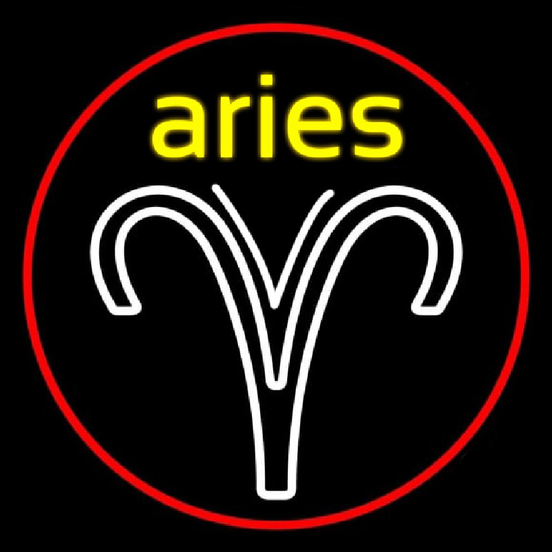 Aries Yellow Zodiac Border Red Neon Sign