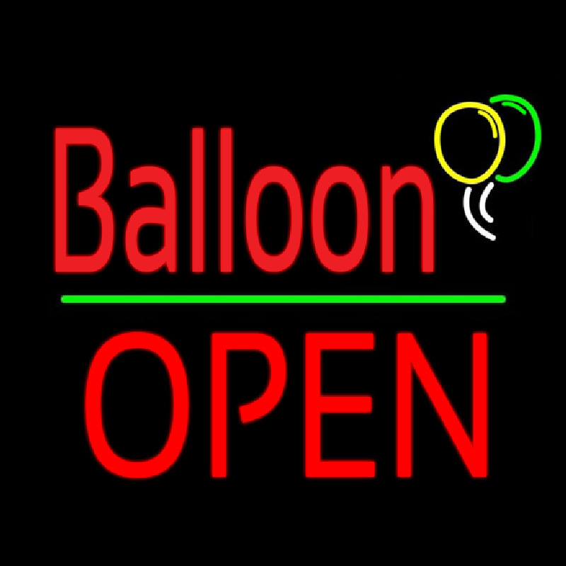 Balloon Open Block Green Line Neon Sign
