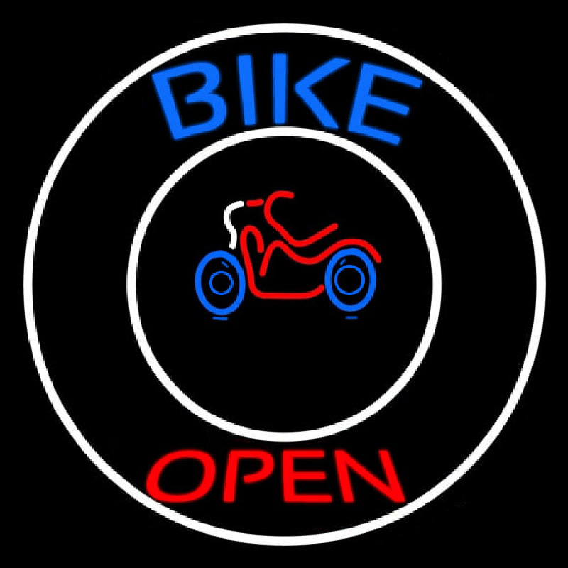 Blue Bike Open With Border Neon Sign