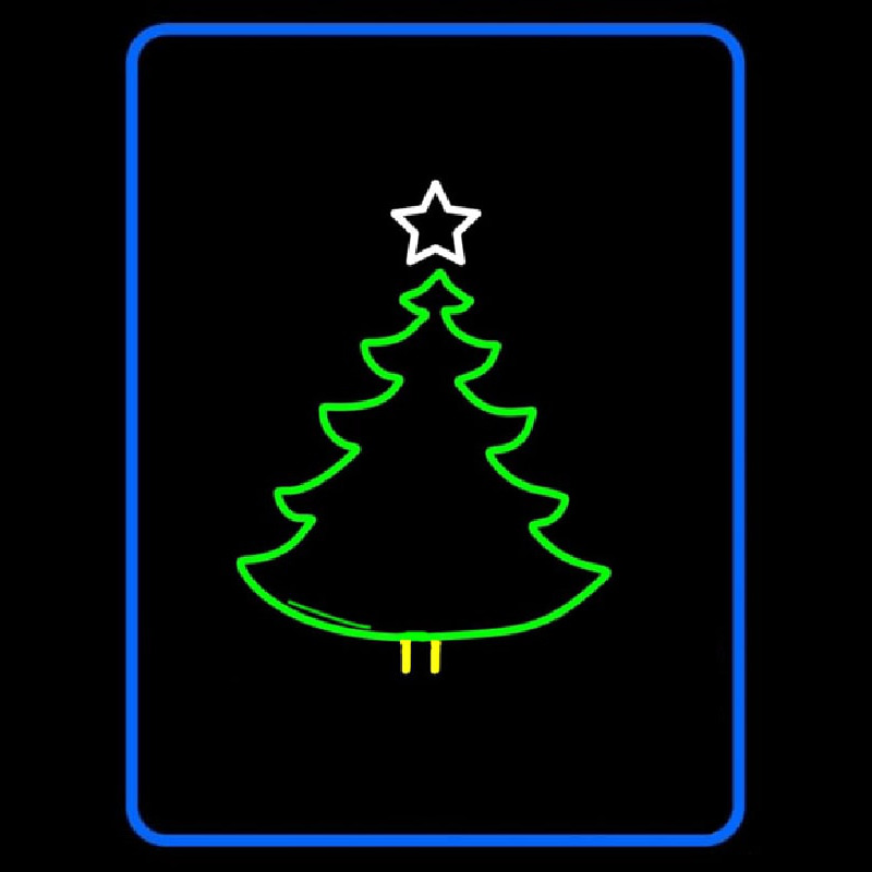Blue Border Green Christmas Tree Logo Neon Sign