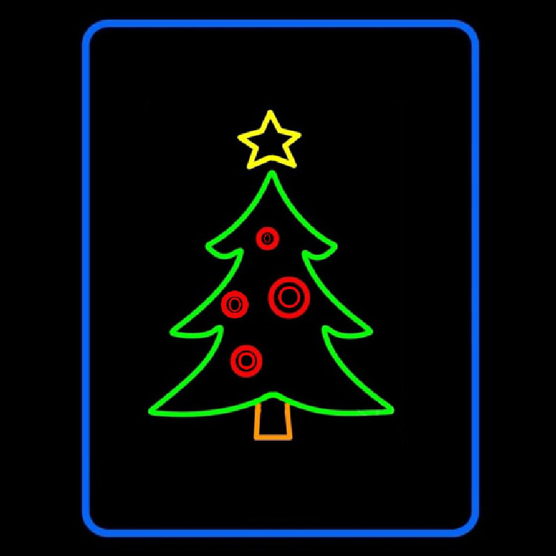 Blue Border Green Christmas Tree Neon Sign