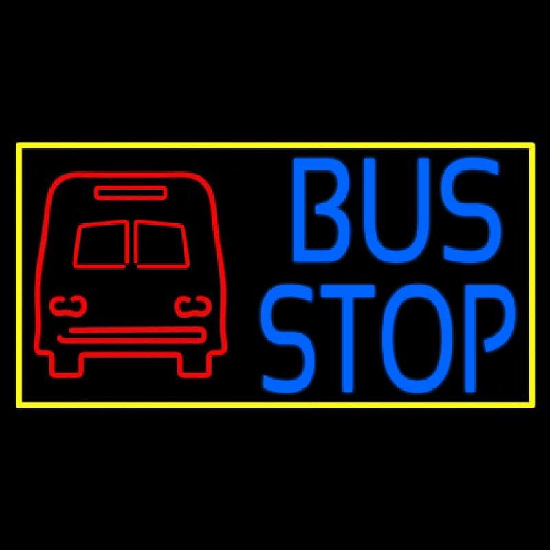 Blue Bus Stop With Yellow Border Neon Sign