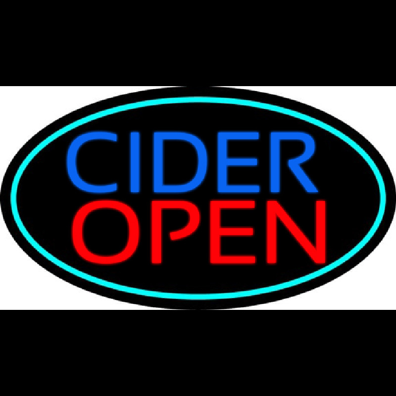 Blue Cider Open With Turquoise Oval Neon Sign