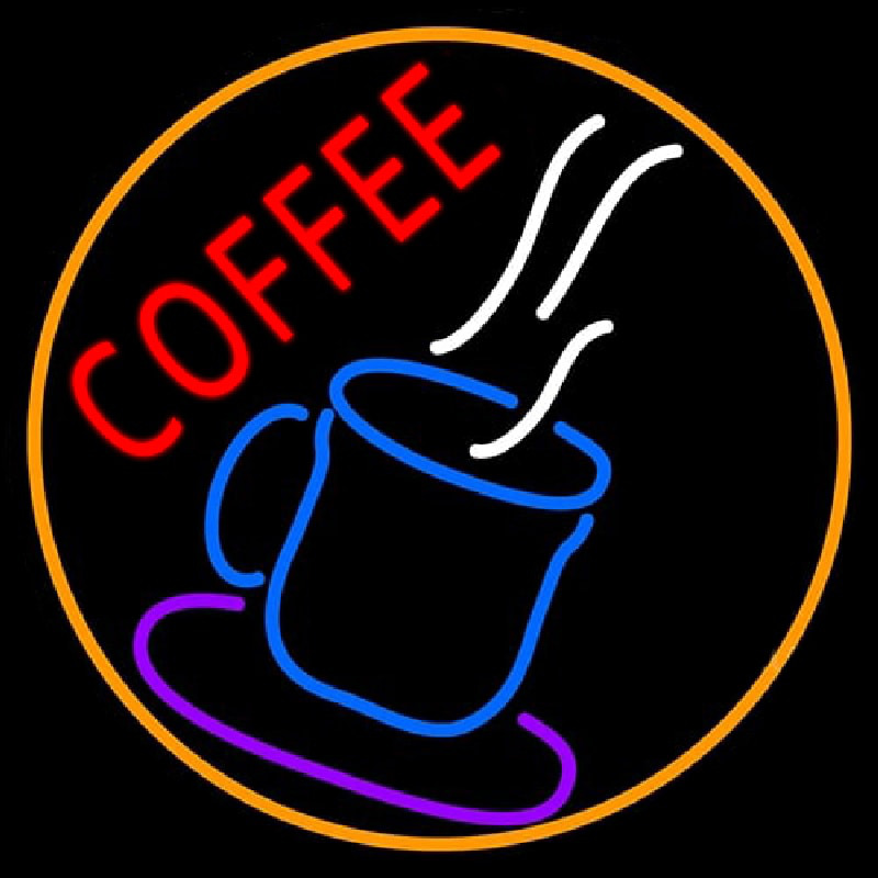 Blue Coffee With Orange Circle Neon Sign