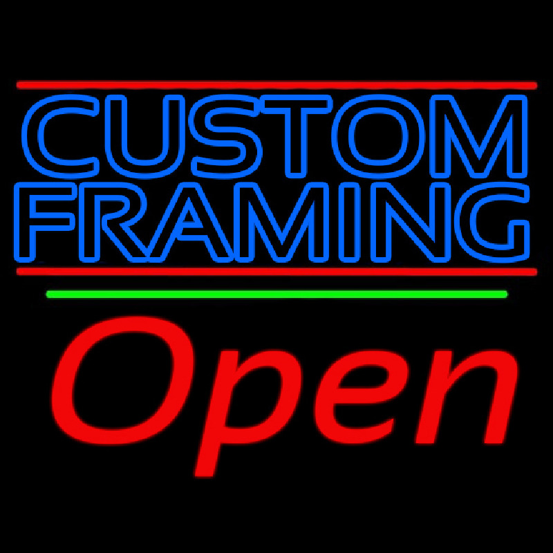 Blue Custom Framing With Lines With Open 2 Neon Sign