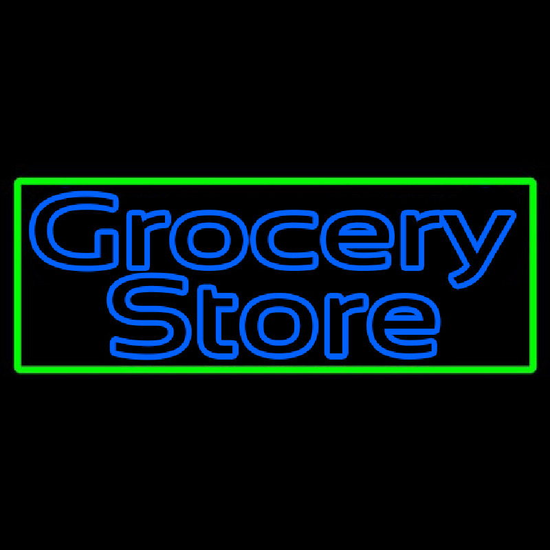 Blue Grocery Store With Green Border Neon Sign