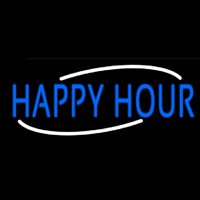 Blue Happy Hour Neon Sign