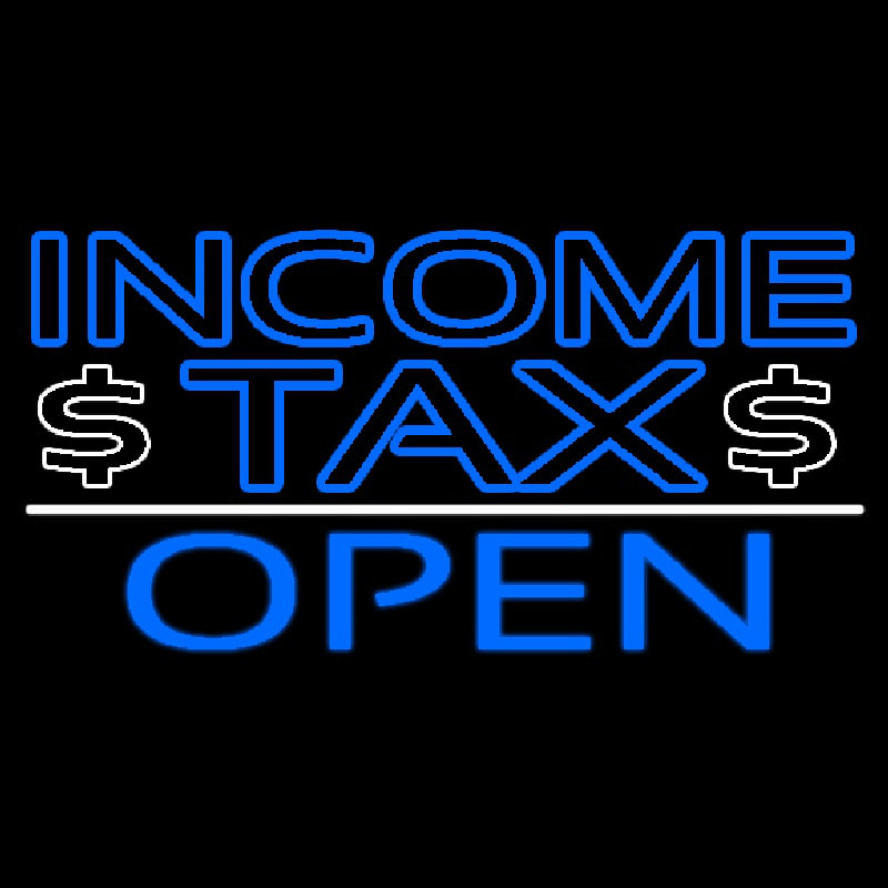 Blue Income Ta  Open With Dollar Logo Neon Sign