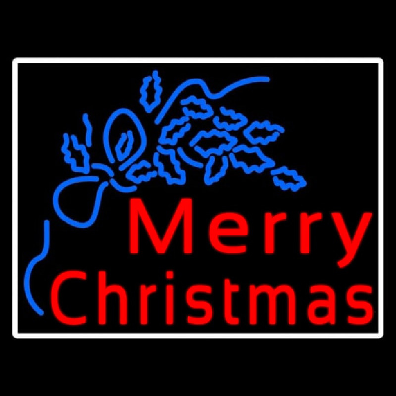 Blue Merry Christmas White Border Neon Sign