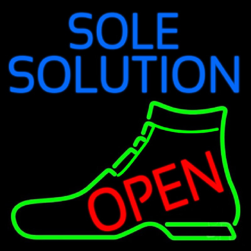 Blue Sole Solution Open Neon Sign