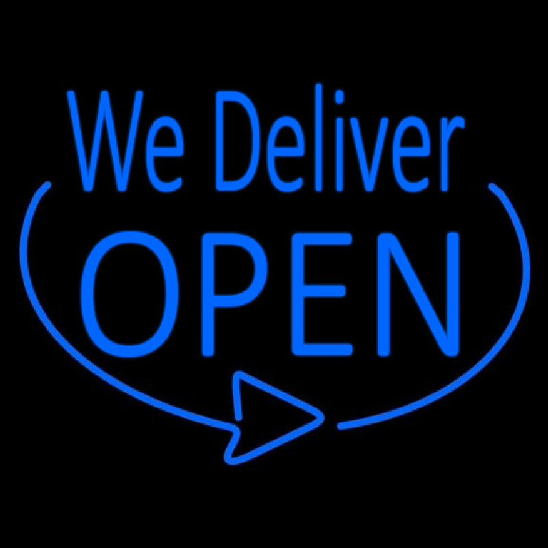 Blue We Deliver Open Neon Sign