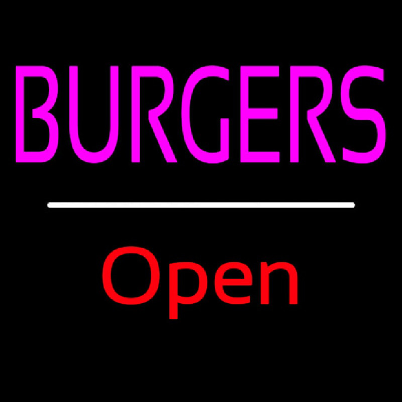 Burgers Open White Line Neon Sign