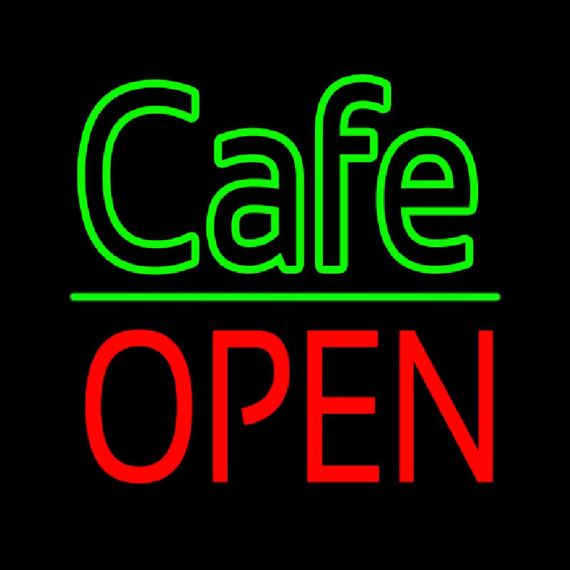 Cafe Block Open Green Line Neon Sign