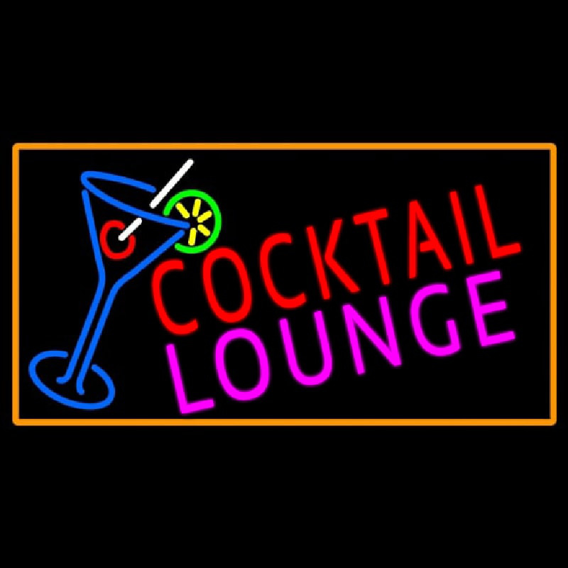 Cocktail Lounge And Martini Glass With Orange Border Neon Sign