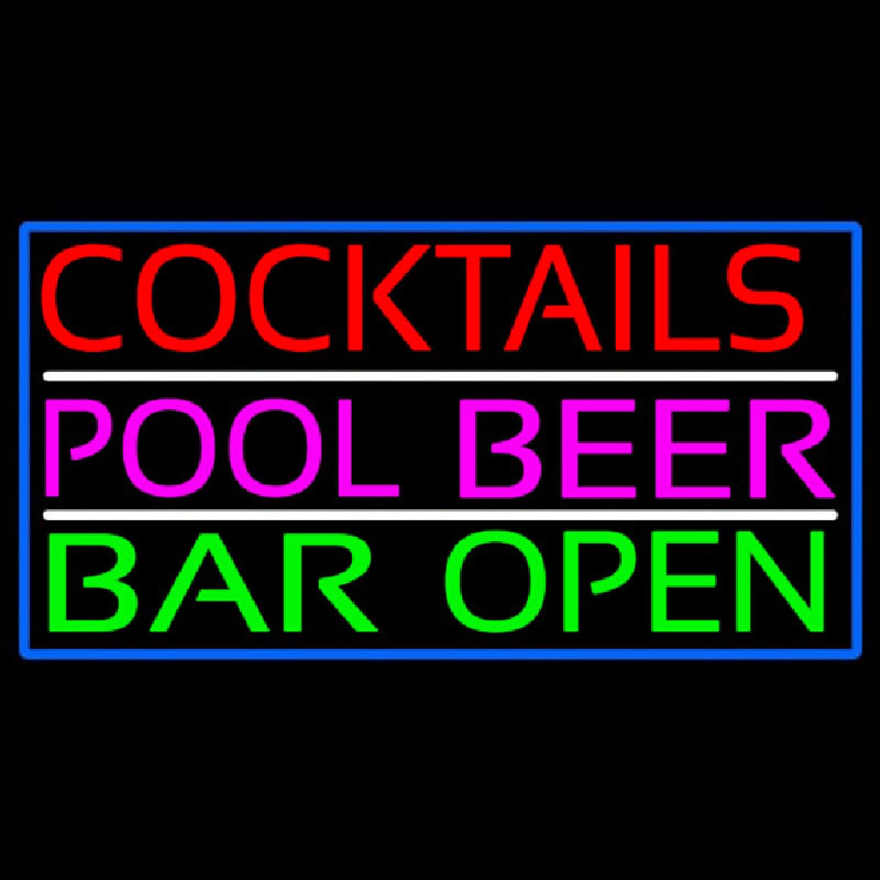 Cocktails Pool Beer Bar Open Neon Sign