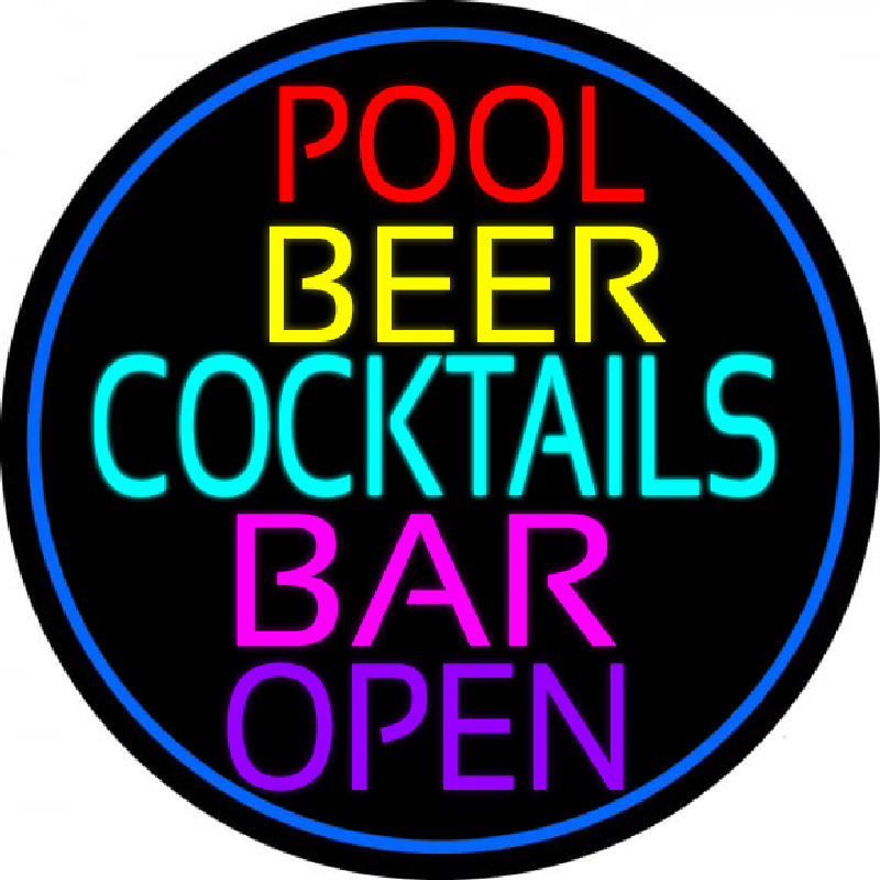 Cocktails Pool Beer Bar Open Neon Sign