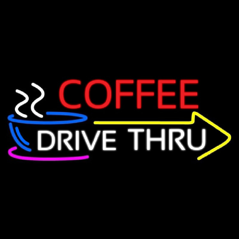 Coffee Drive Thru With Yellow Arrow Neon Sign