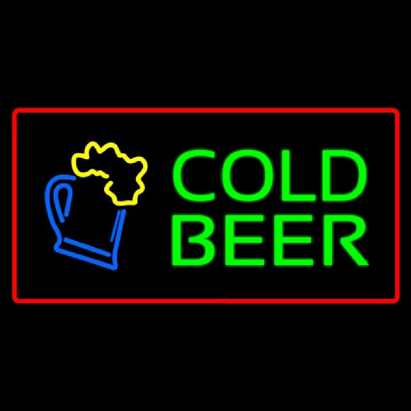 Cold Beer with Red Border Neon Sign