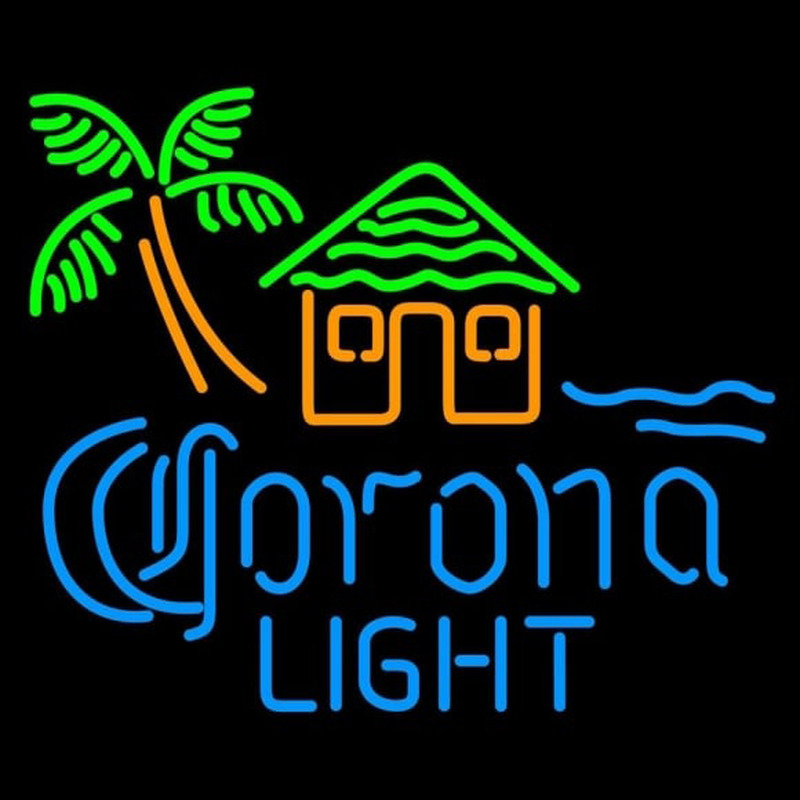 Corona Light Tiki Hut w Palm Tree Beer Sign Neon Sign