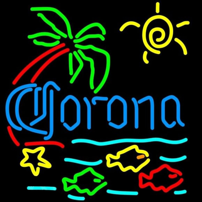 Corona Tropical Fish w Palm Tree Beer Sign Neon Sign