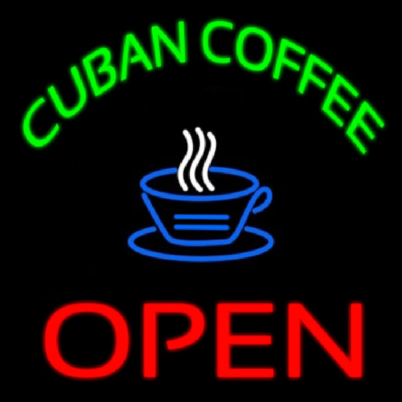 Cuban Coffee Red Open Logo Neon Sign