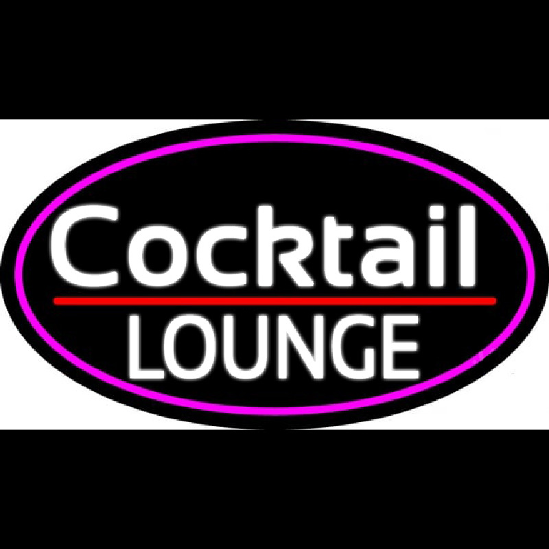 Cursive Cocktail Lounge Oval With Pink Border Neon Sign