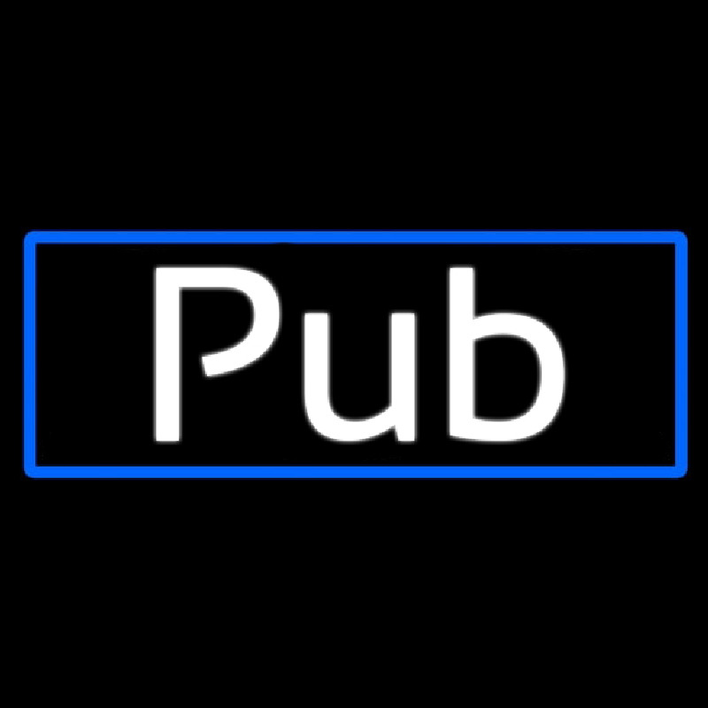 Cursive Pub With Blue Border Neon Sign