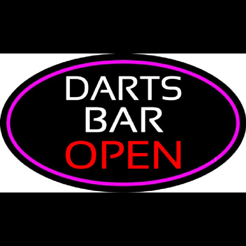 Dart Bar Open Oval With Pink Border Neon Sign
