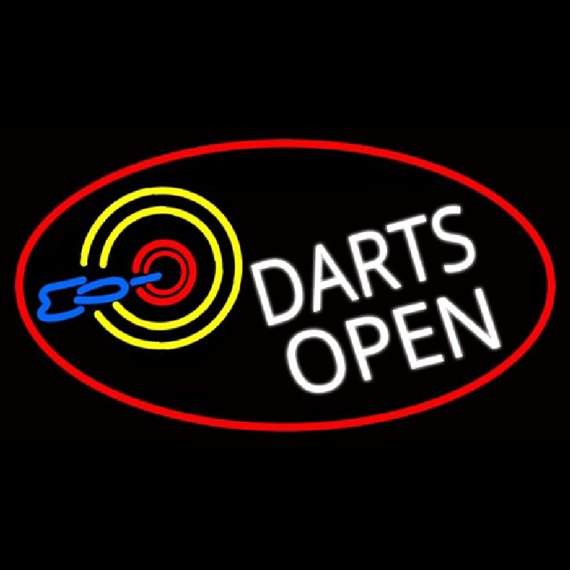 Dart Board Open Oval With Red Border Neon Sign