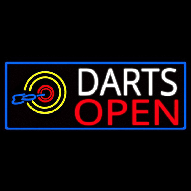 Dart Board Open With Blue Border Neon Sign