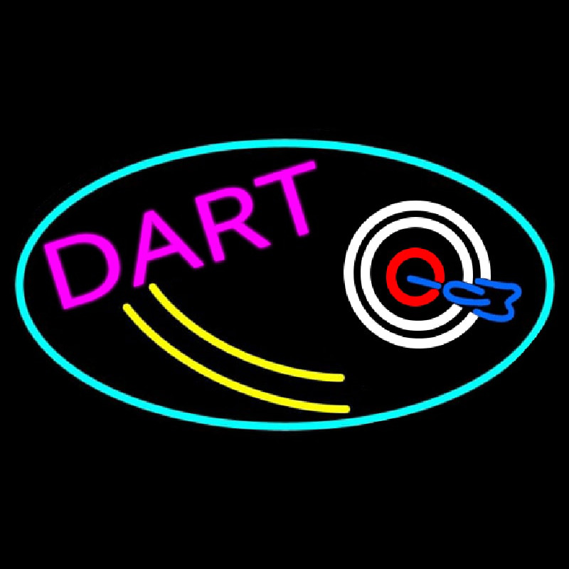 Dart Board Oval With Turquoise Border Neon Sign