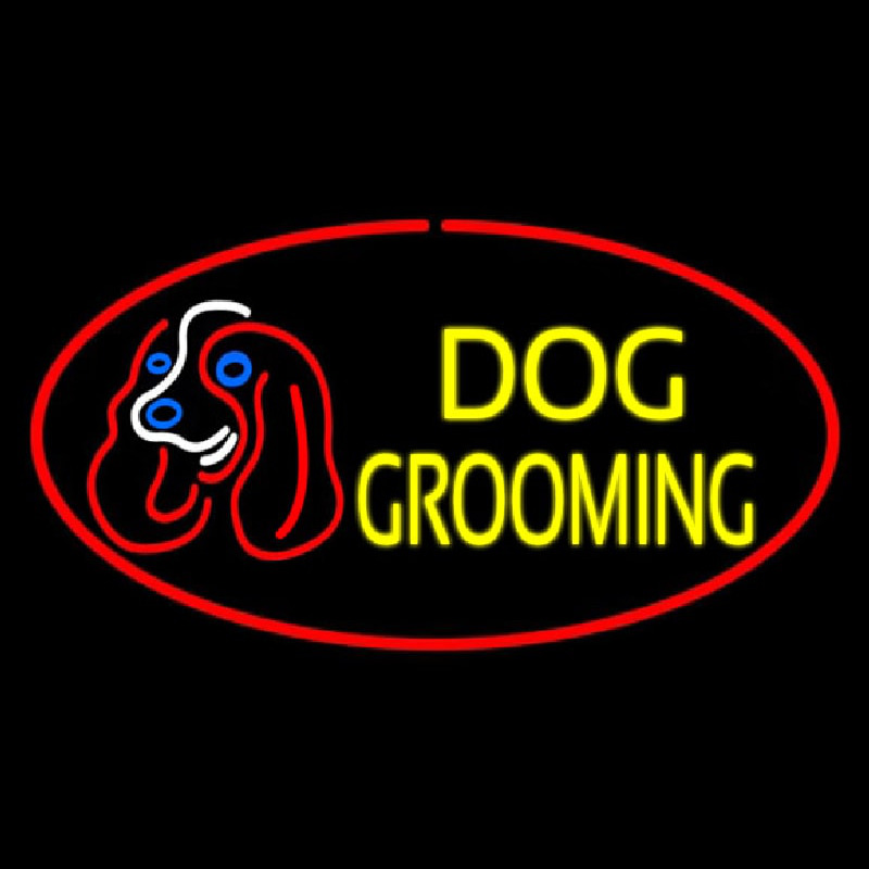 Dog Grooming Red Oval Neon Sign