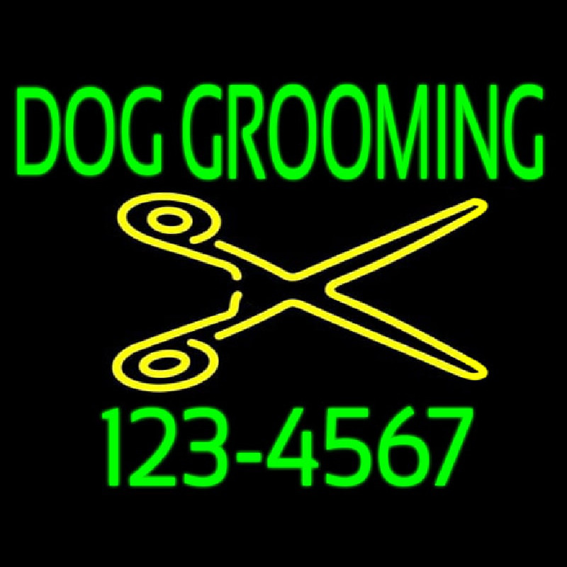 Dog Grooming With Phone Number Neon Sign