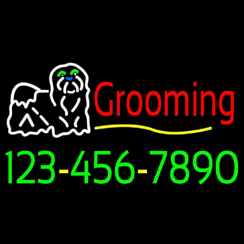 Dog Logo Grooming Phone Number Neon Sign