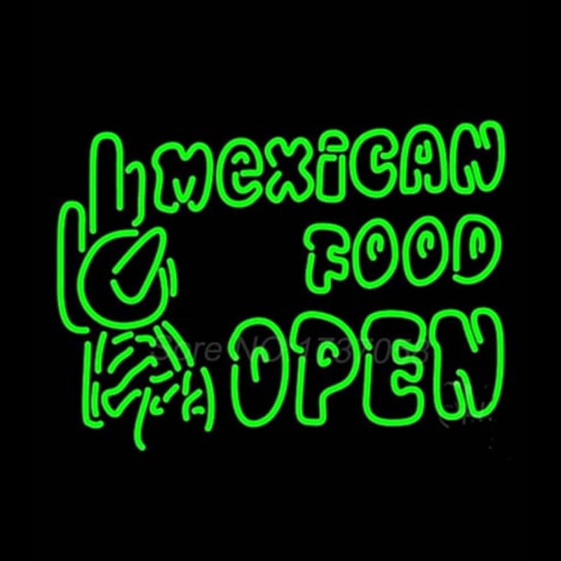 Double Stroke Mexican Food Open Neon Sign