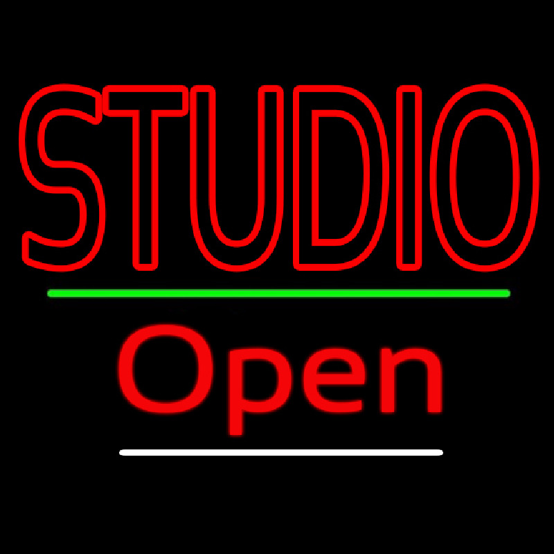 Double Stroke Red Studio With Open 3 Neon Sign