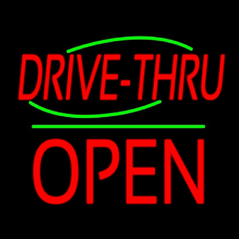 Drive Thru Block Open Green Line Neon Sign