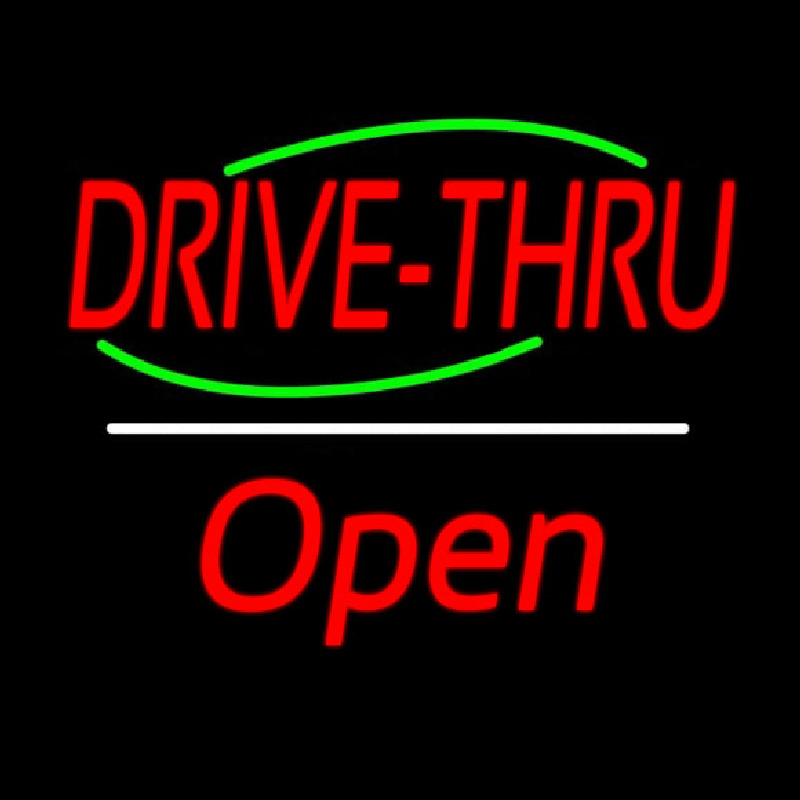 Drive Thru Open White Line Neon Sign