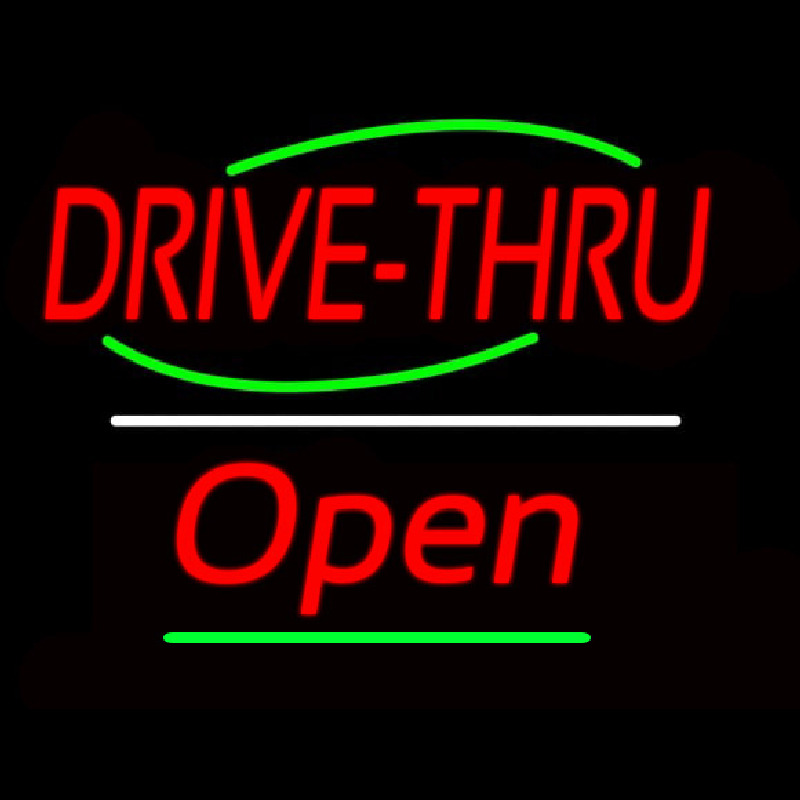 Drive Thru Open Yellow Line Neon Sign