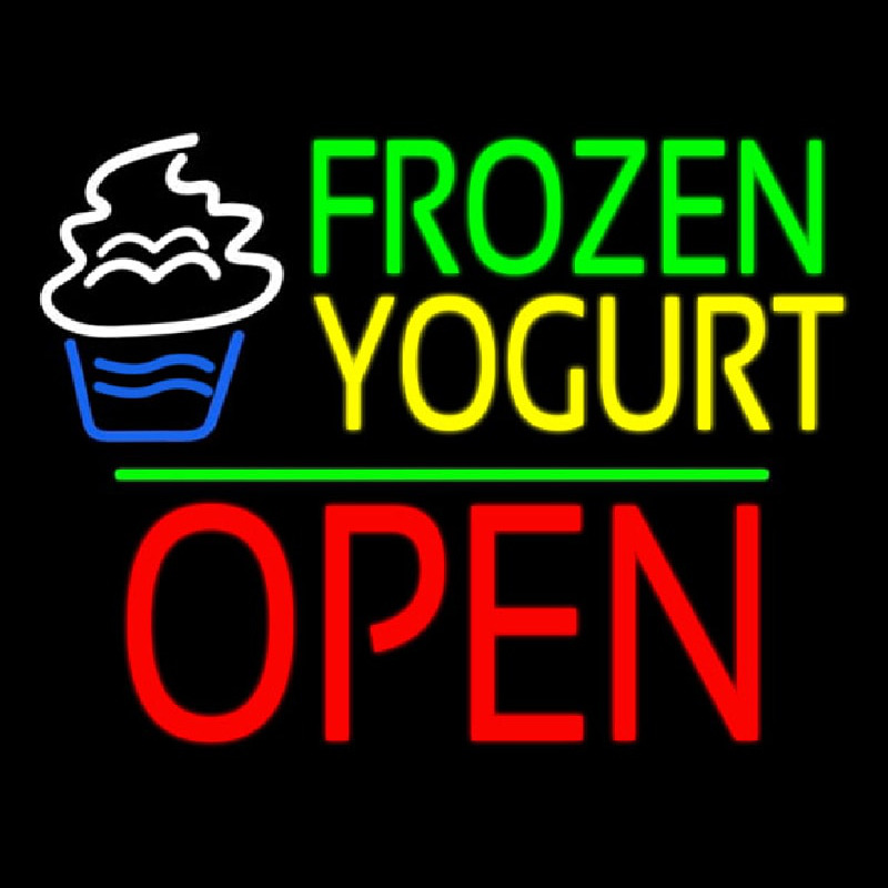 Frozen Yogurt Block Open Green Line Neon Sign