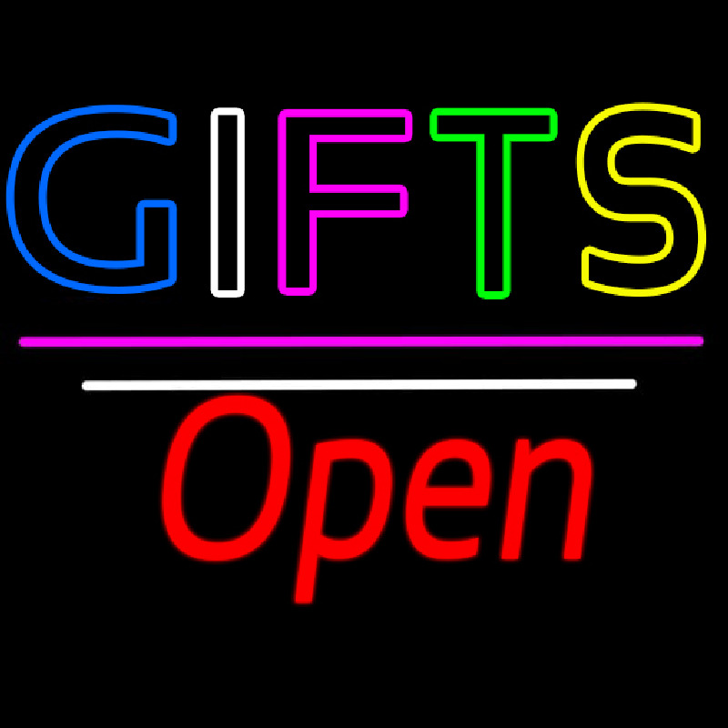 Gifts Block Open White Line Neon Sign