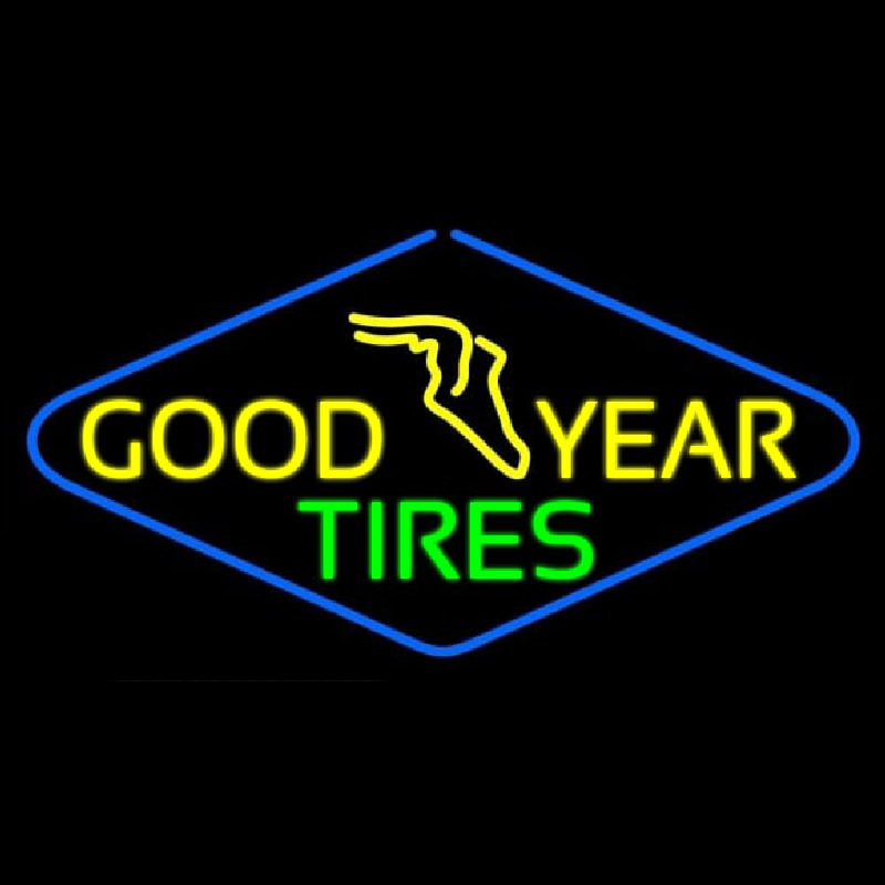 Goodyear Tires Blue Border Neon Sign