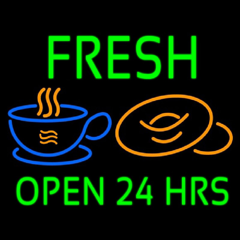 Green Fresh Open 24 Hrs Cups And Donuts Neon Sign