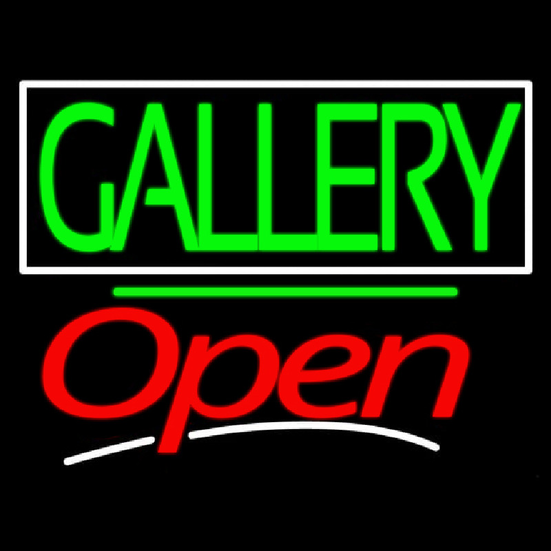 Green Gallery Block With Open 3 Neon Sign