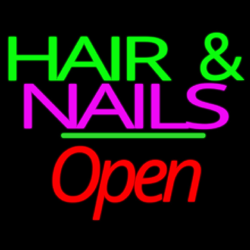 Green Hair And Nails Open Neon Sign