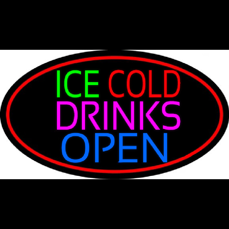 Green Ice Red Cold Drinks Open Neon Sign