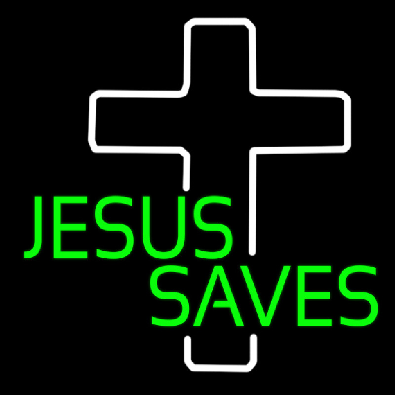 Green Jesus Saves White Cross Neon Sign